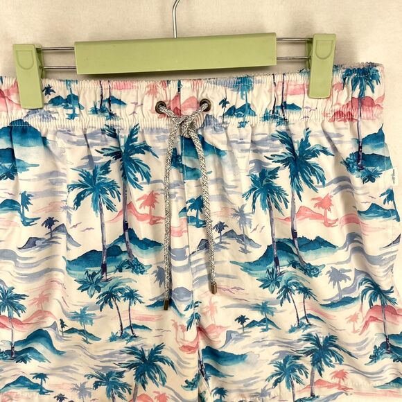 Vintage Summer Lined Swim Trunks Tropical Pattern Mens Size L - Picture 5 of 11